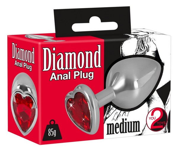 PLUG ANALE IN METALLO CON GIOIELLO SWAROSKI CUORE ROSSO  TG.M