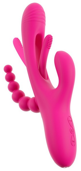 VIBRATORE RABBIT TRIPLO SILICONE  ROSA RICARICABILE CON MOVIMENTO