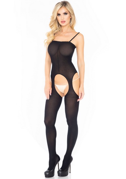 TUTA APERTA FIANCHI E ZONA INTIMA SUSPENDER BLACK OPACA TG.UNICA